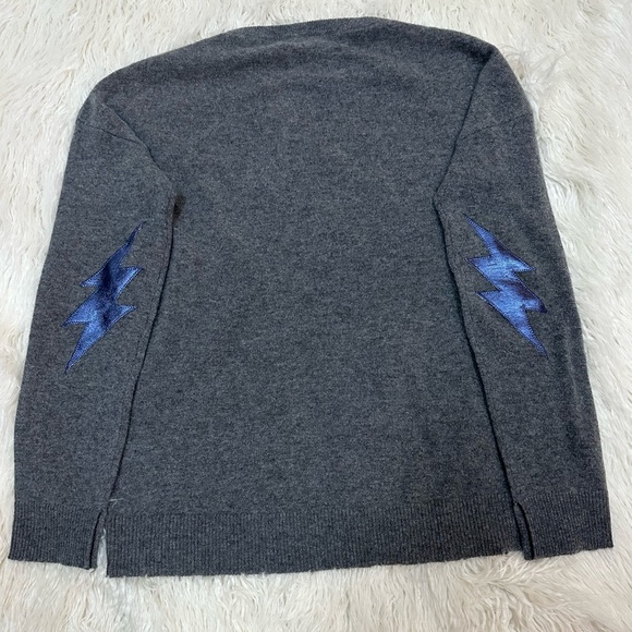 Zadig & Voltaire Cici Patch Cashmere Sweater L NWT Grey Lightening Bolt - Picture 2 of 16